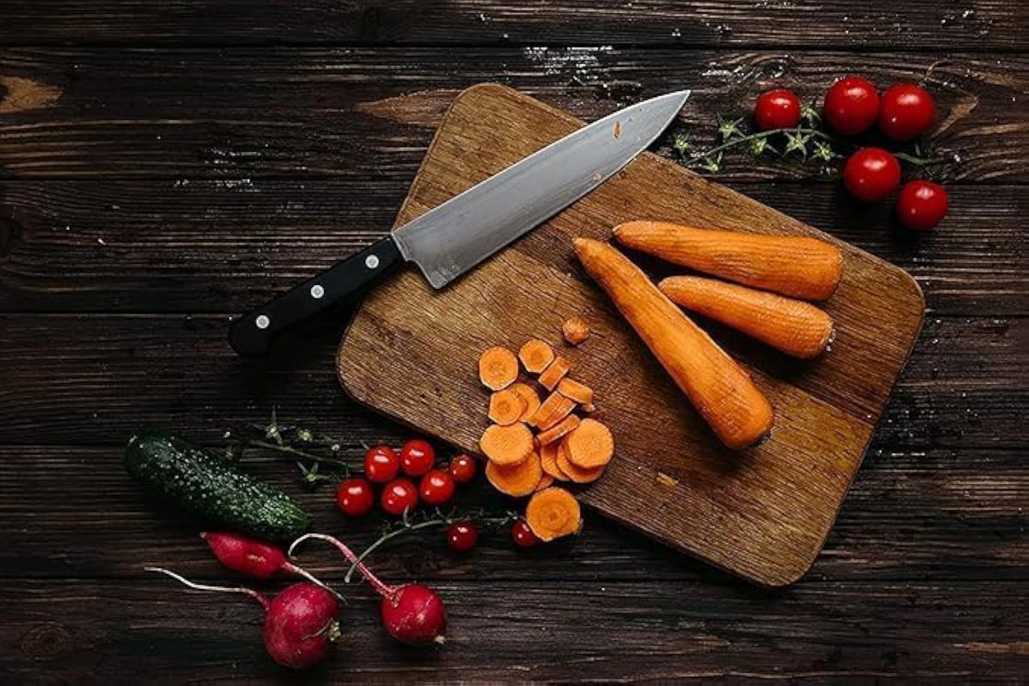 6-Piece Stainless Steel Kitchen Knife Set with Wooden Cutting Board